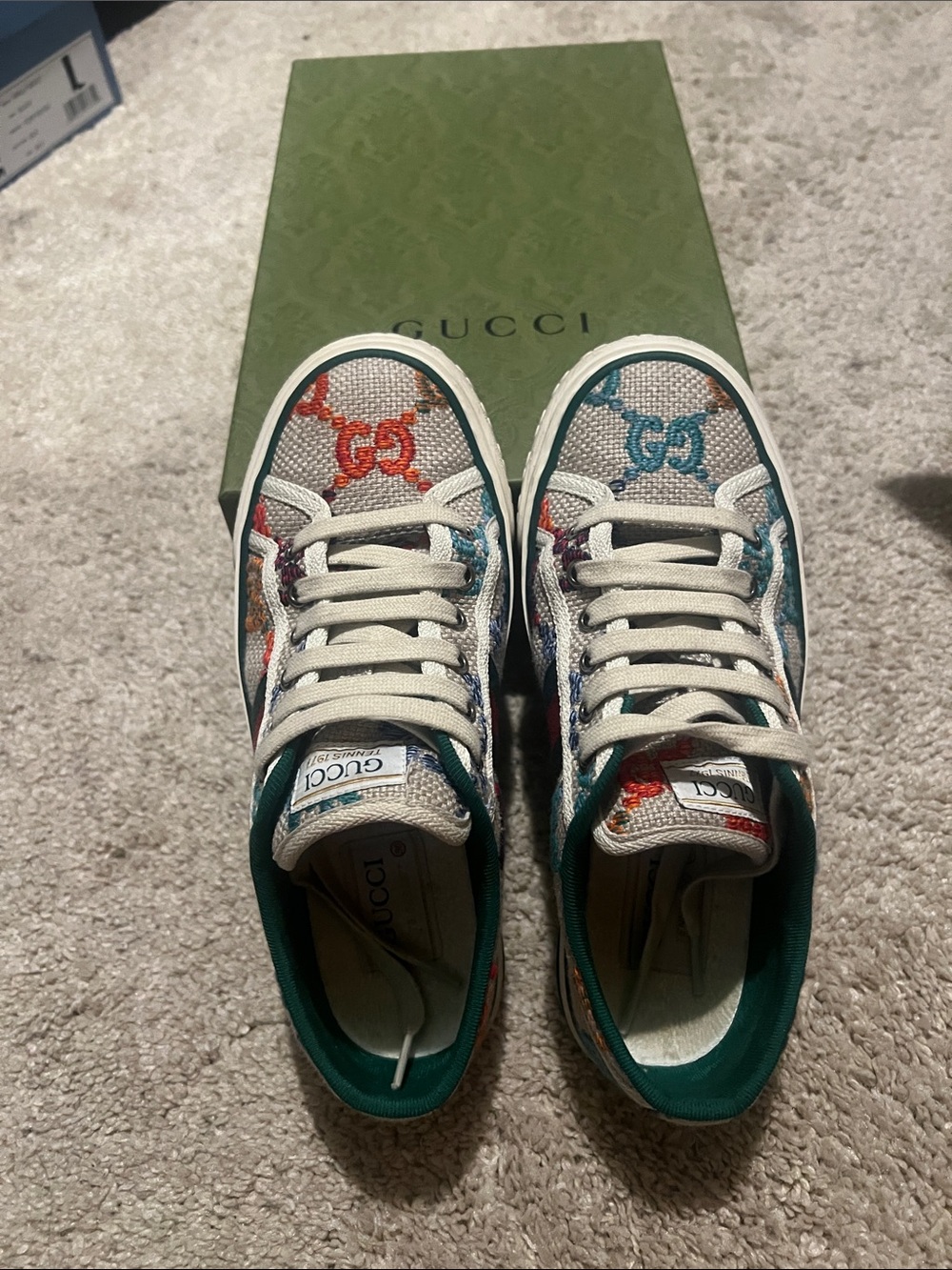 Gucci Multicolor GG Logo Canvas Sneakers with Green Trim